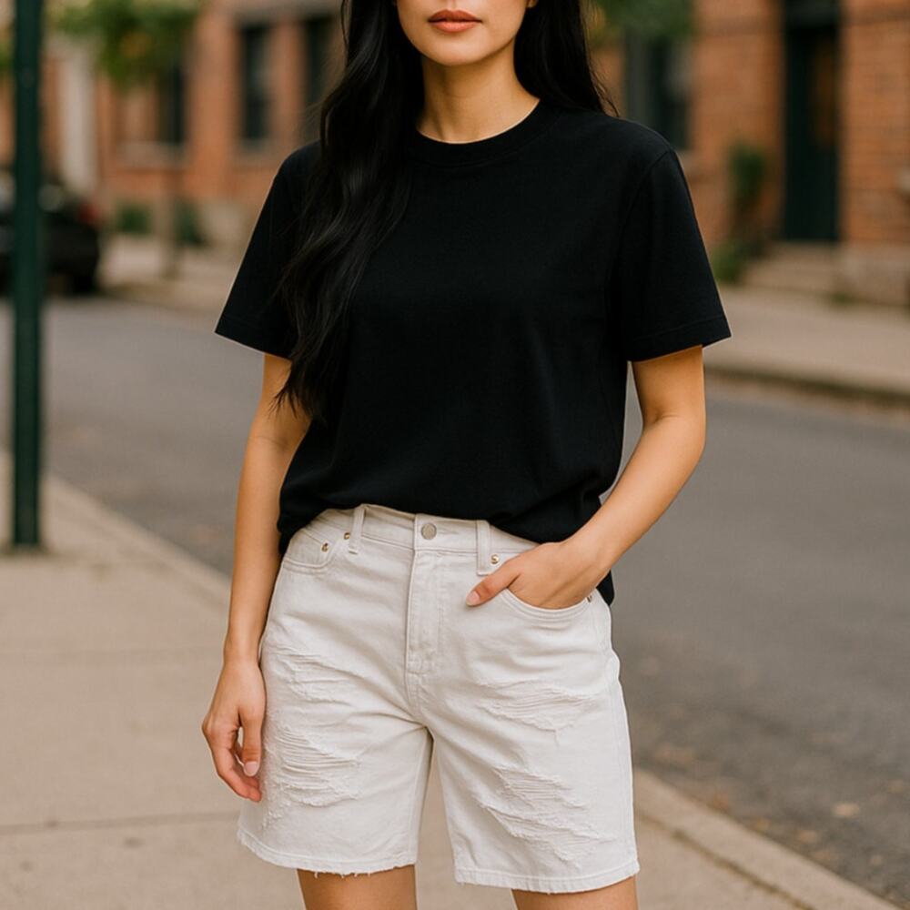 Zara White Distressed Cotton Bermuda Shorts